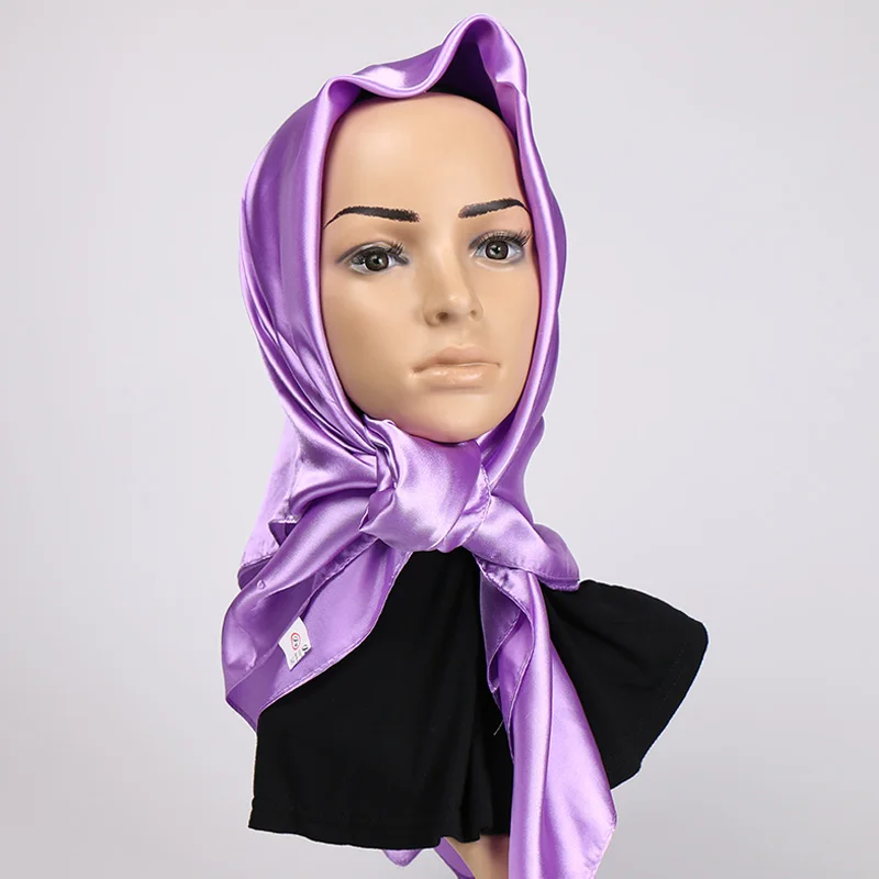 90*90cm Luxury Women Muslim Hijab Square Silk Scarf Satin Headscarf Plain Woman Veil Solid Handkerchief Hair Turban Bandana 2024