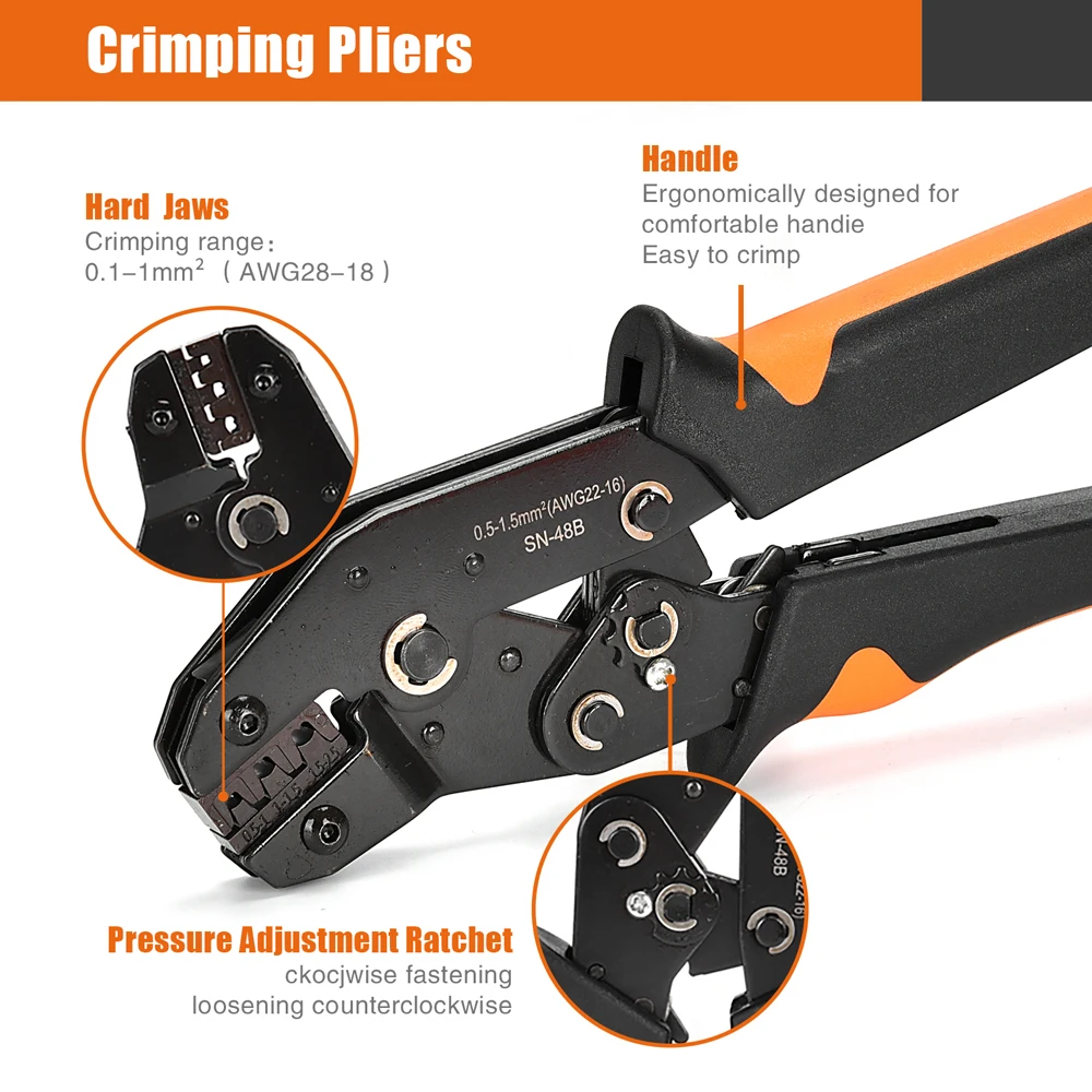 SN-48B Crimp zange 2.8/4.8/6,3 Stecker klemmen Crimper-Werkzeugs atz Crimp draht 0, 5-6, 0 mm² awg 20-12 Handwerkzeug satz Crimp gerät