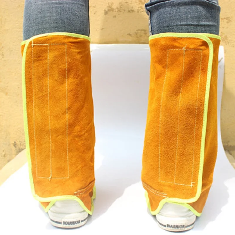 Welding Work Safety Foot Leg Protection Cowhide Leather Fireproof Heat Insulated Wear-resistant with VELCRO  Elastic Band