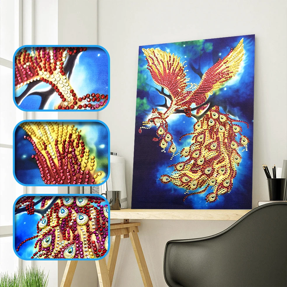 5D Special Shaped Diamond Painting Phoenix Partial Drilled Diamond Embroidery Crystal Diamond Painting Cross Stitch Home Decor