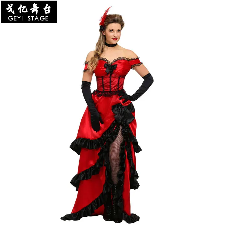 Halloween Phục Sinh Cosplay Đỏ Dài Đầm Giai Đoạn Đầm Broadway Ảo Thuật Gia Trang Phục Thanh Hộp Đêm Bắt Đầu Vũ Trang Phục Thể Hiện Quần Áo