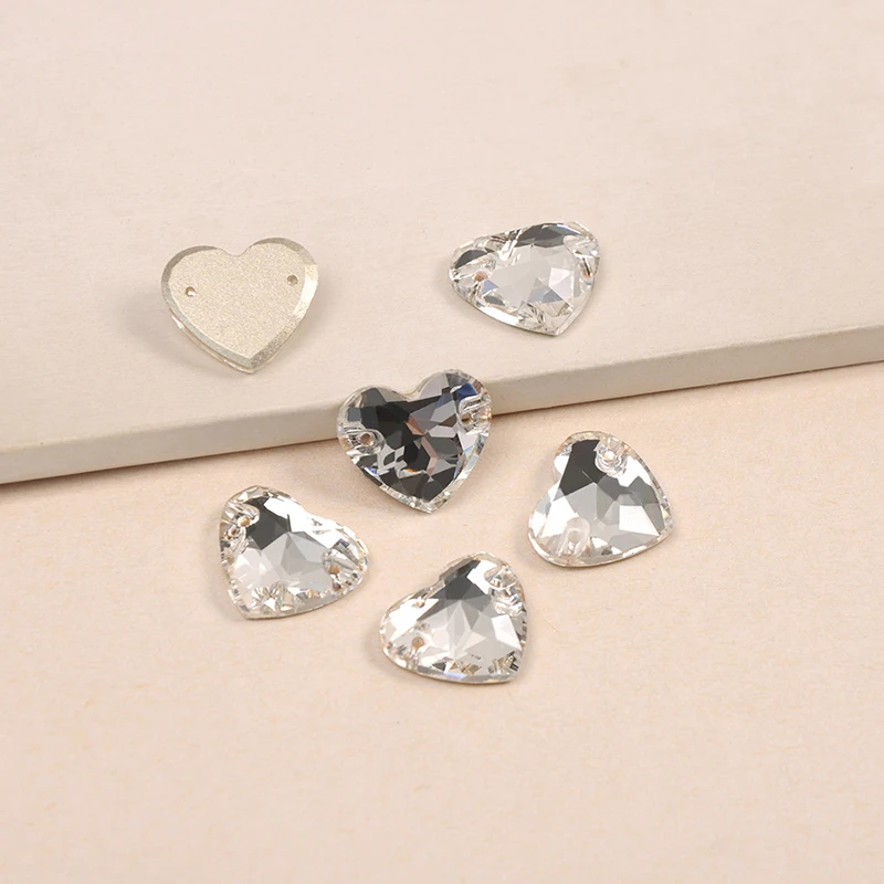 YANRUO 3259 All Sizes Crystal Clear Heart Handicraft Flat Back Glass Stones Strass Sew On Rhinestones For Needlework