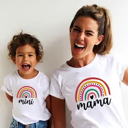 Fashion Family Look Mother and Daughter Family Matching Clothes Punk Mama Mini Princess T-shirt Tops For Mommy Kids