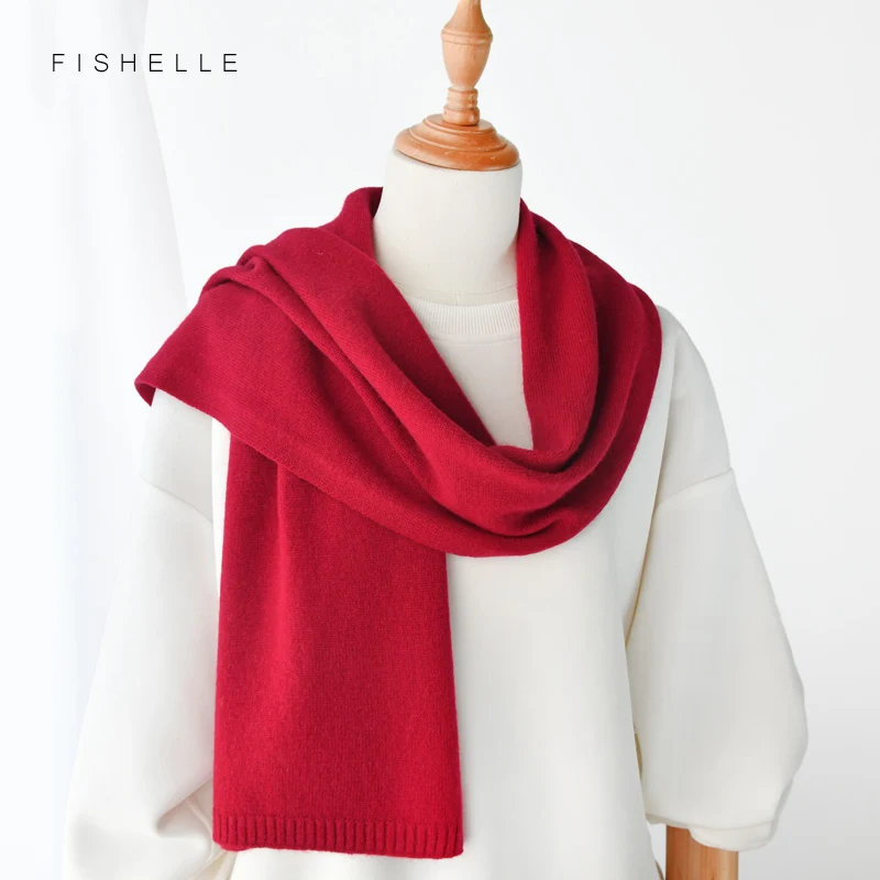 luxury cashmere knitted scarves wine red woman winter scarf adults warm wool scarf ladies girls solid color