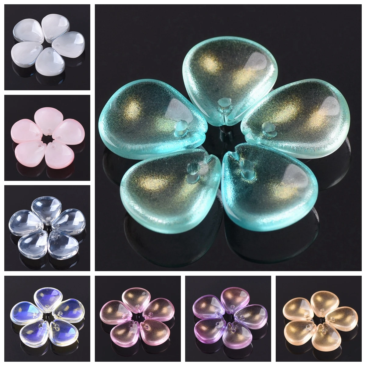 20pcs 12x10mm Petal Shape Crystal Glass Loose Crafts Beads Top Drilled Pendants for Earring Jewelry Making DIY Crafts