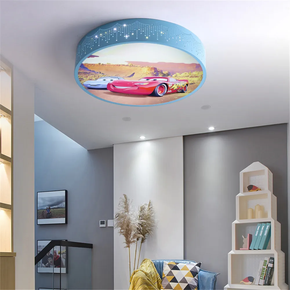 Cartoon Car Round Led Ceiling Lamp Changeable Remote Children Bedroom Nursery Baby Corridor Indoor Home Deco Lighting Fixtures