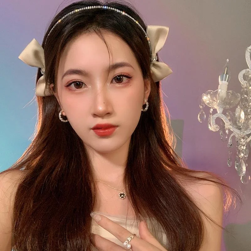 Korean Luxury Shiny Rhinestone Black Double-sided Bow Headband Womans Temperament Chic Hair Band Hair Hoop Hair Accessories Gift