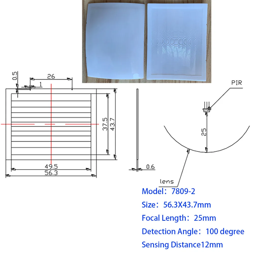 Lente de Fresnel de inducción infrarroja para el cuerpo humano, sensor óptico PIR, distancia de detección lejana, 1 piezas