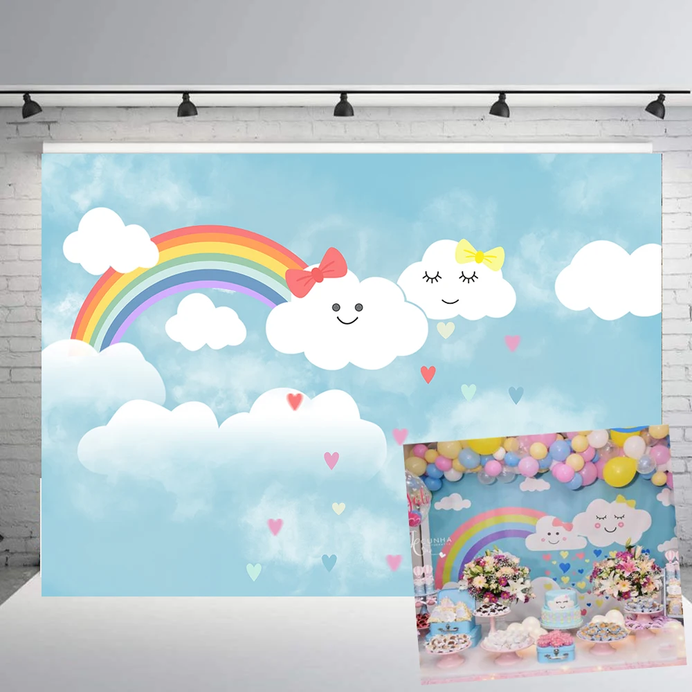 Cartoon Rainbow cloud Backdrop Girls Baby Shower Party Decor Kids Photography Background Birthday Portraits Room Wallpaper booth