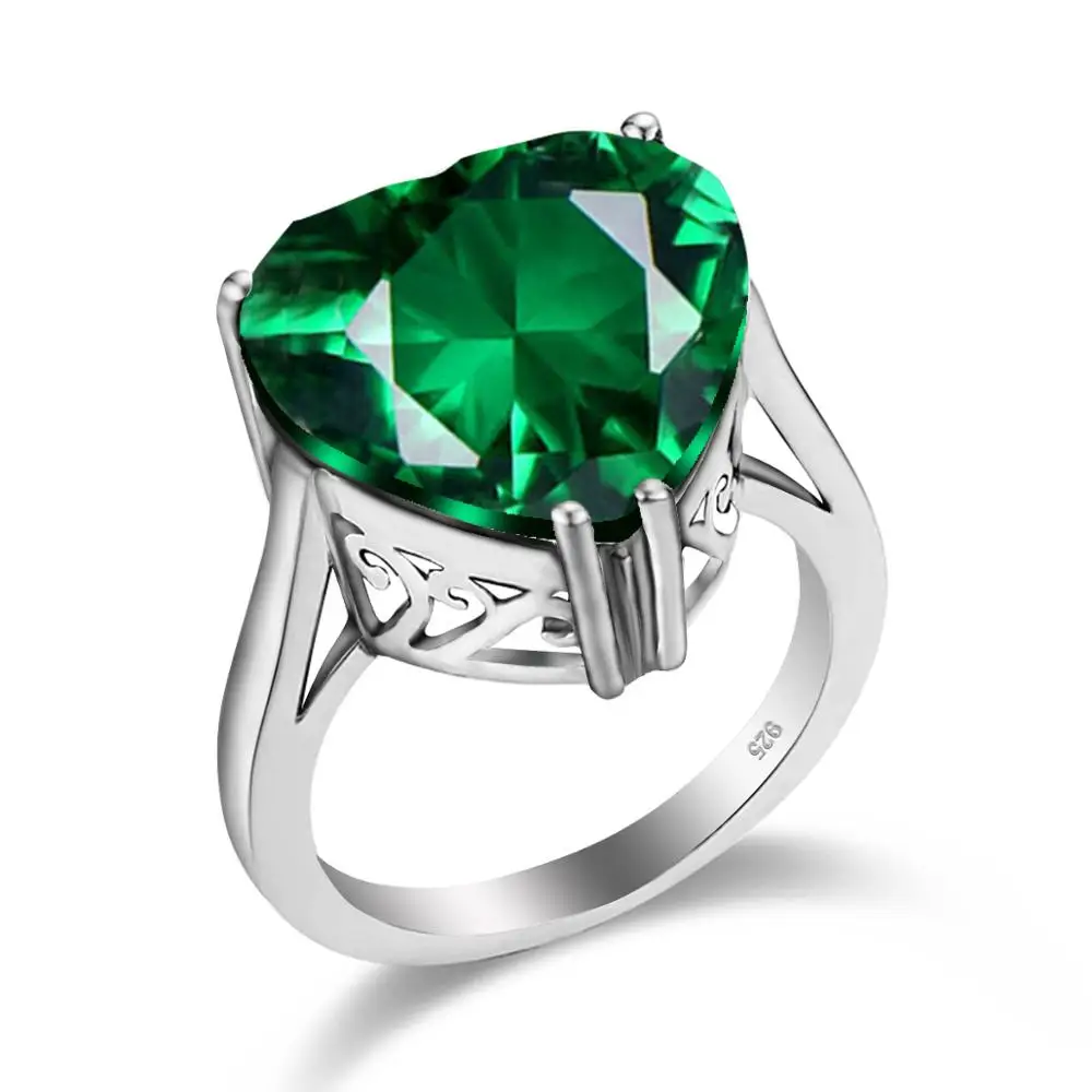 Szjinao Women 925 Sterling Silver Gemstone Rings Emerald Heart Bulgaria Ring Brand Platinum Love Ringe Female Jewellery Berserk