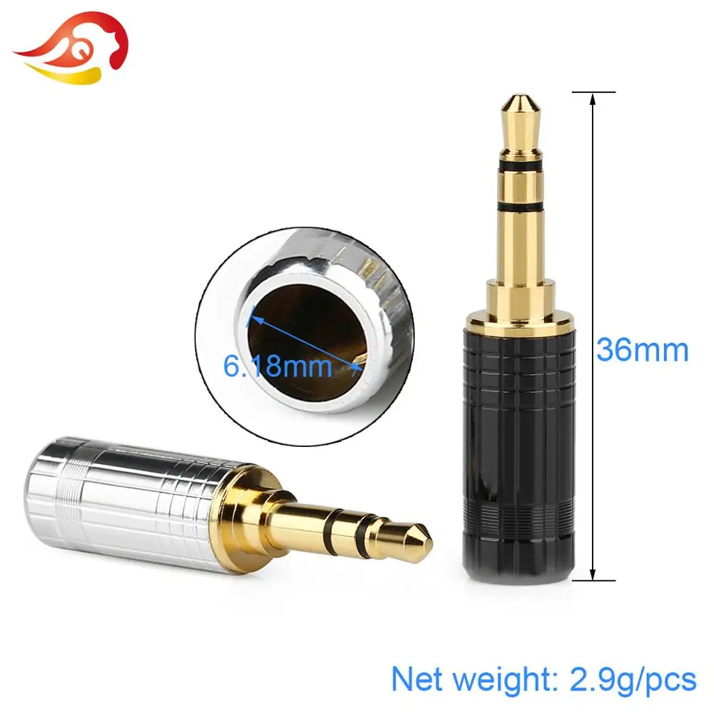 QYFANG 3.5mm Earphone Plug 3 Pole Stereo Audio Jack Gold/Rhodium Plated 6.0mm Wire Hole Adapter Headset Soldering Line Connector