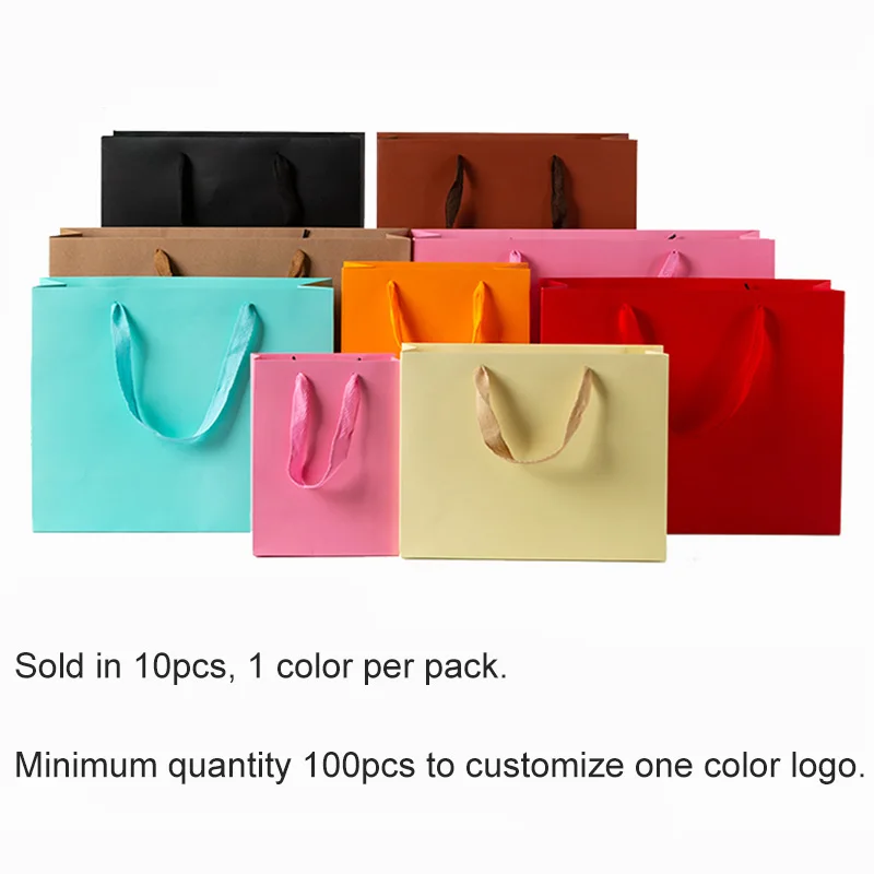 

Paper Gift Bag, Solid Packaging Bag, Customize Package for Advertising, Commercial Party Logo, 10Pcs