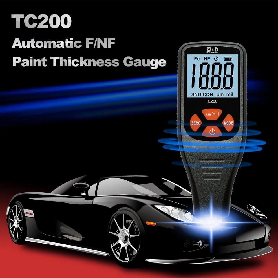 R & D TC200 قياس سمك الطلاء 0.1 ميكرون/0-1500 طلاء السيارات فيلم أداة قياس السمك قياس FE/NFE أداة الطلاء اليدوي الروسية