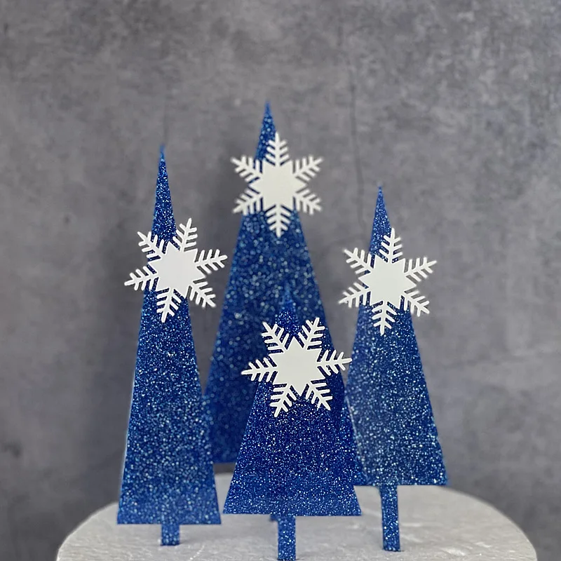 Happy Birthday Cake Topper Snowflake Castle Cake Decoration Acrylic Blue Christmas Tree Cupcake Toppers Decoration Baking