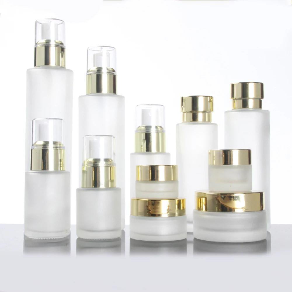 

Frosted glass jar with gold lid 20g, eye cream jar cosmetic packaging container 100pcs