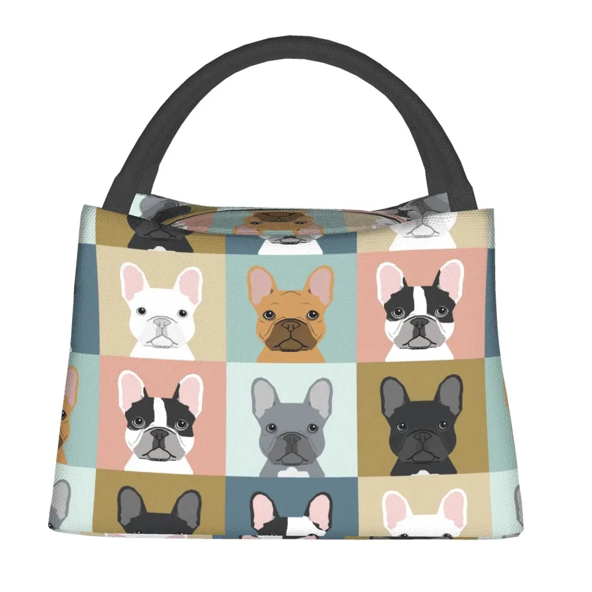 Cute French Bulldog Print Lunch Bag For Women Big Portable Insulated Canvas Thermal Food Lunch Bags Women Kids Picnic Bag Totes