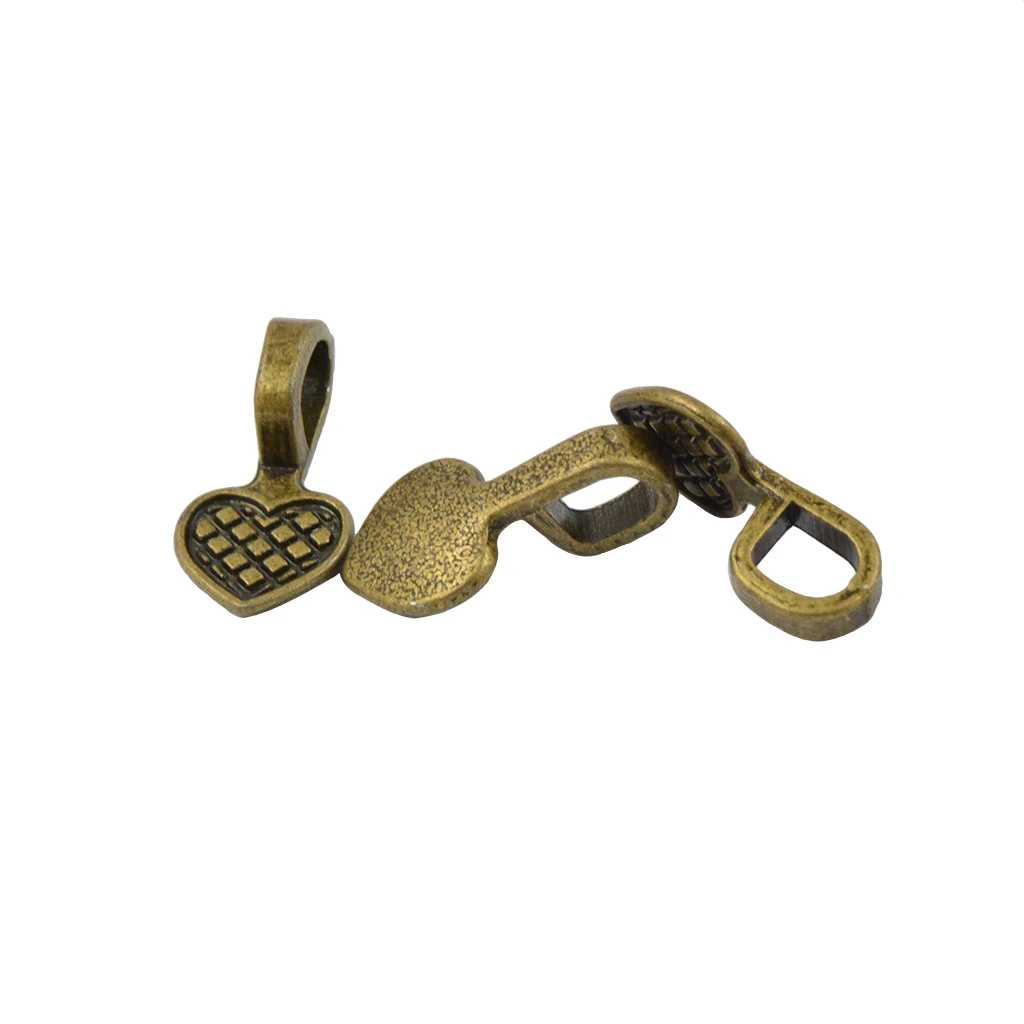

100 Pcs Heart Shape Bronze Style Glue-on Flat Pad Bails For Craft Pendants