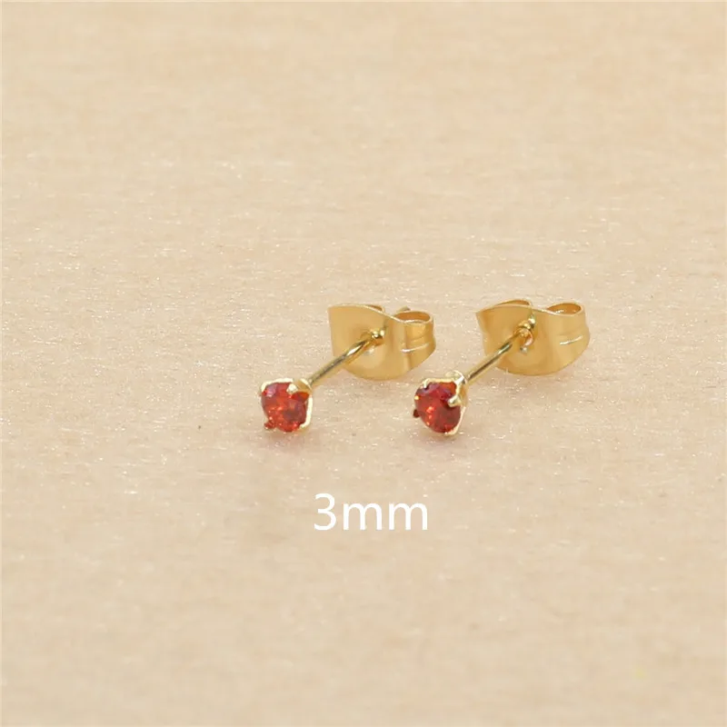 3mm AAA Round Colorful Zircons White Stud Earrings With Stianless Steel Needle Brief Jewelry 20 Colors For Choose No Allergy