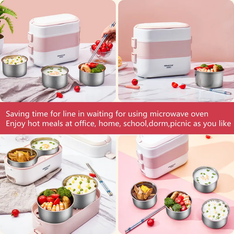 Portable Electric Lunch Box Insulation Self-heating Steamed Rice Cooking Meals With Bucket Pot For Office Worker Students