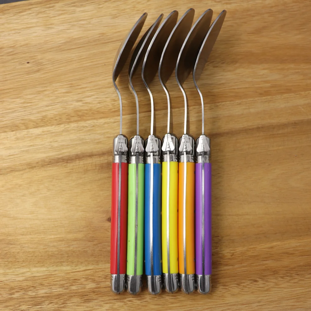 Bild 6: Laguiole 6-teiliges Löffel-Set, Mehrzweck-Löffel-Set mit Kunststoffgriff für Desserts, Edelstahl, westliches Lebensmittelbesteck