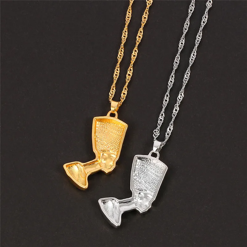 Ancient Egyptian Queen Nefertiti Pharaoh Pendant Necklace Gold Color for Women Men Jewelry Gold Silver Color Hip Hop Jewellery