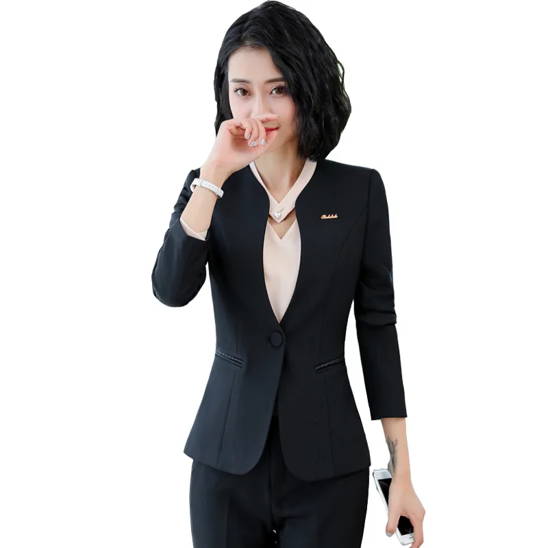 

IZICFLY Spring Autumn New Style Gray Trouser And Jacket Suit Women Work Wear Elegant Business Two Piece Ladies Office Pant Sets