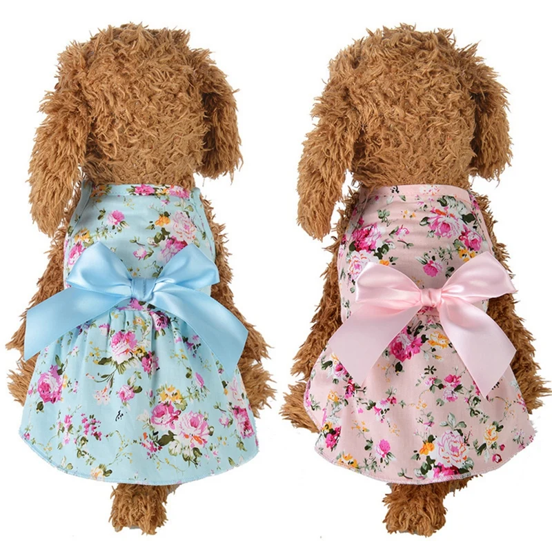 Dog Floral Big Bow Sleeveless Dresses Pet Dog Wedding Dress For  Chihuahua Pug Yorkie Clothing Puppy Cats Supplies Home Pet Dogs