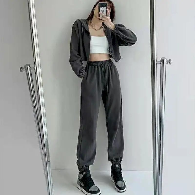 Sports Suits Womens Short Hot Thin Cardigan Hoodies And Sweatpants Trousers Fashion Two Piece Sets Retro Trend Fried Street Set