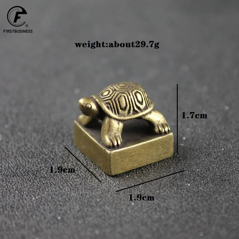 Solid Pure Brass Small Turtle Seal Statue Chinese Feng Shui Lucky Home Decorations Ornaments Lovable Animal Figurines Desk Decor