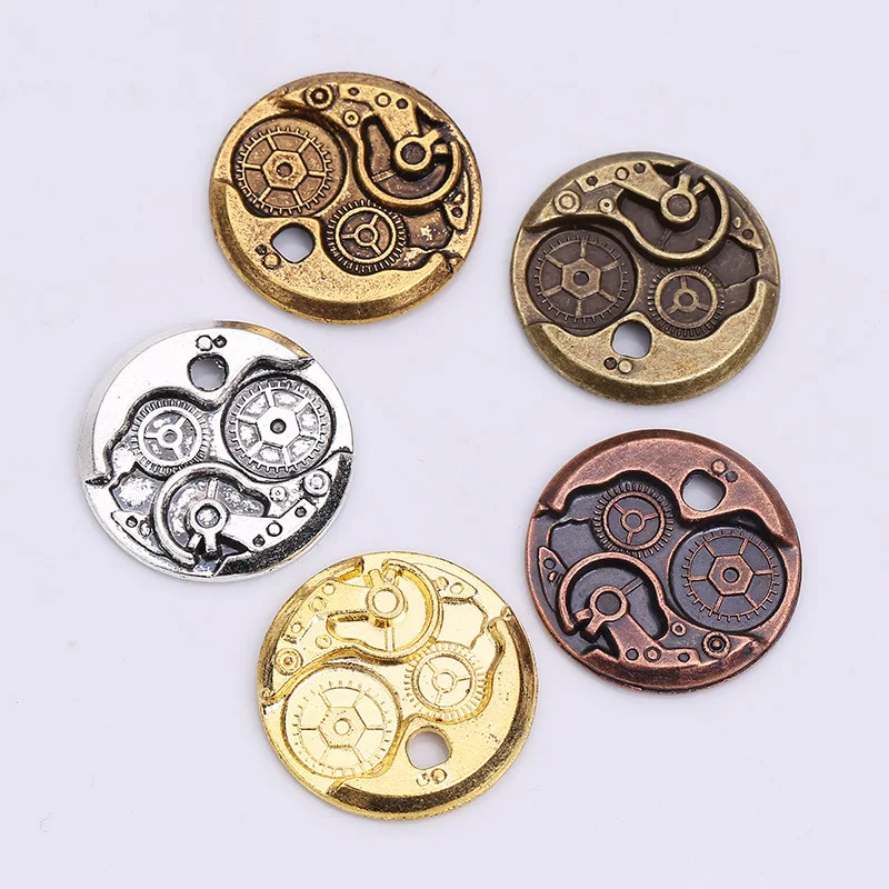 5 Pieces/Lot 22*22mm Vintage Metal Round Clock Gear DIY Jewelry Accessory Pendant Charms For Jewelry Making