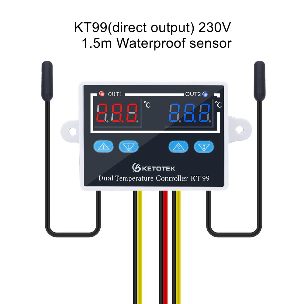 Imagem -05 - Termostato Digital Duplo Kt99 Saída Direta de 10a para Incubadora Controle de Temperatura e Aquecimento de 12v 24v 110220v