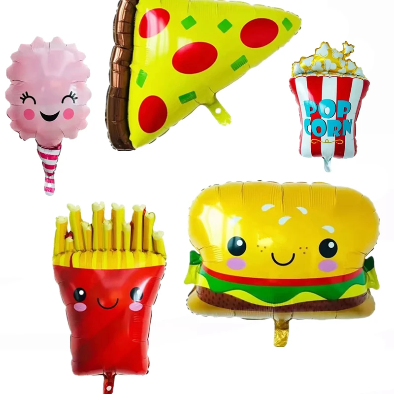 New Pizza Hot Dog Popcorn Donut Burger Aluminum Film Balloon, Food Shaped Balloon Children's Birthday Decoration