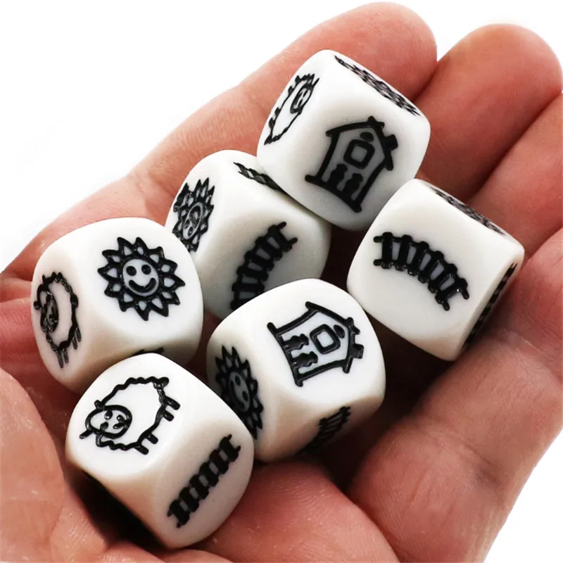 6pcs/set 6 Sided Carving Pattern Dice With 6 Kinds Pattern For Funny Puzzle Board Game Dice 18mm