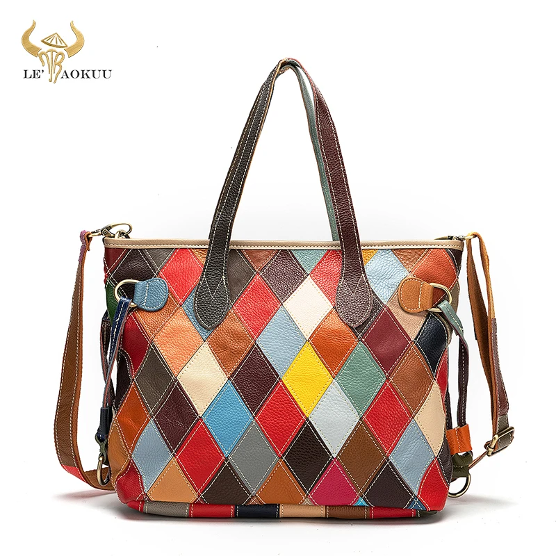 

New Multi-Colorful Quality Leather Brand Luxury Ladies Patchwork Large Handbag Over The Shoulder bag Women Design Tote bag 330