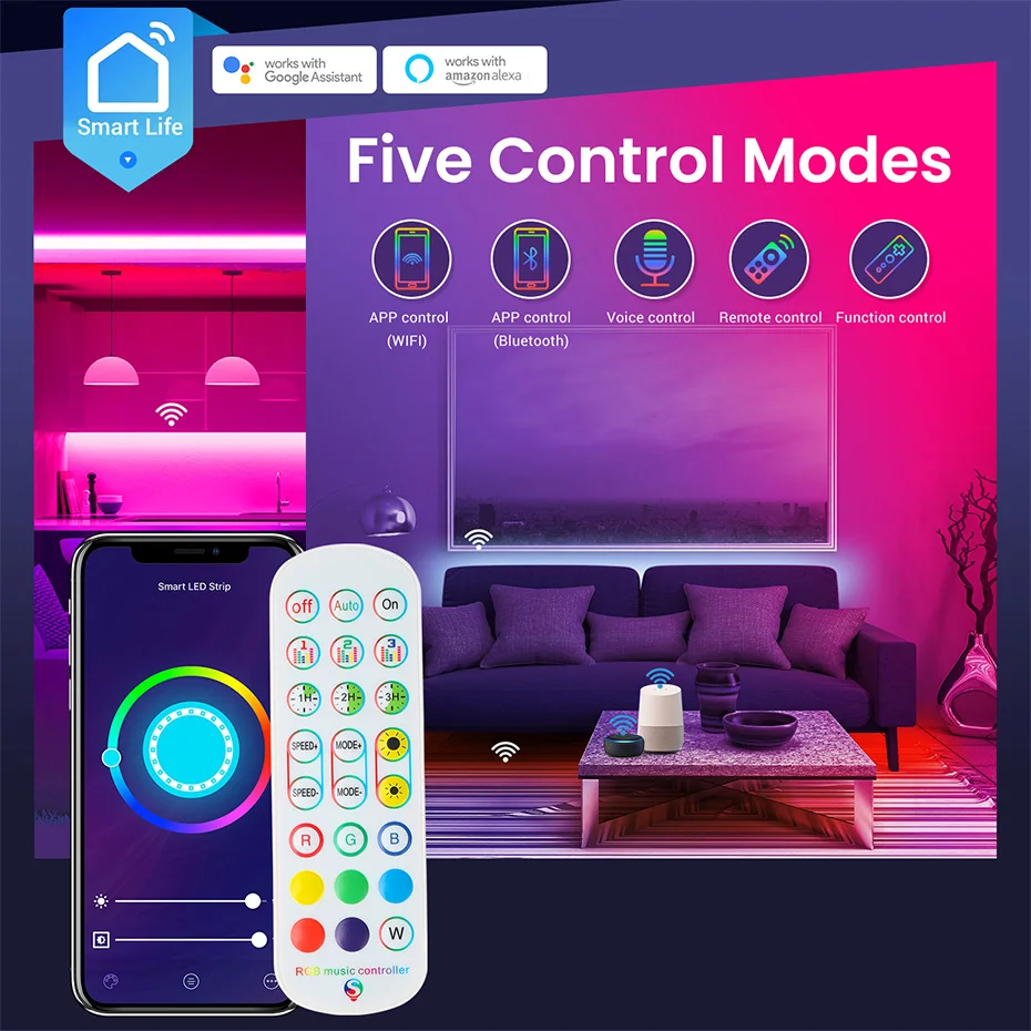 Imagem -06 - Led Strip Controlador com 24 44 Chave ir Remoto Bluetooth Tuya Wi-fi Controle para 12v Led Tiras de Luz Música Microfone Dispositivo Inteligente