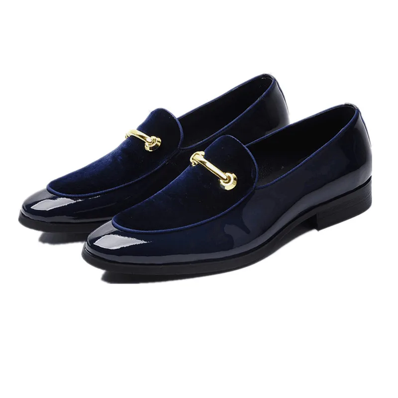 Large Size EUR45 Black / Blue Loafers Boys Prom Shoes Genuine Leather Social Shoes Mens Wedding Shoes