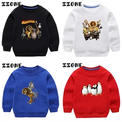 Kids Sweatshirts Animals Of Madagascar Lion Zebra Penguin Cartoon Print Children Hoodies Baby Pullover Tops Girls Boys Clothes