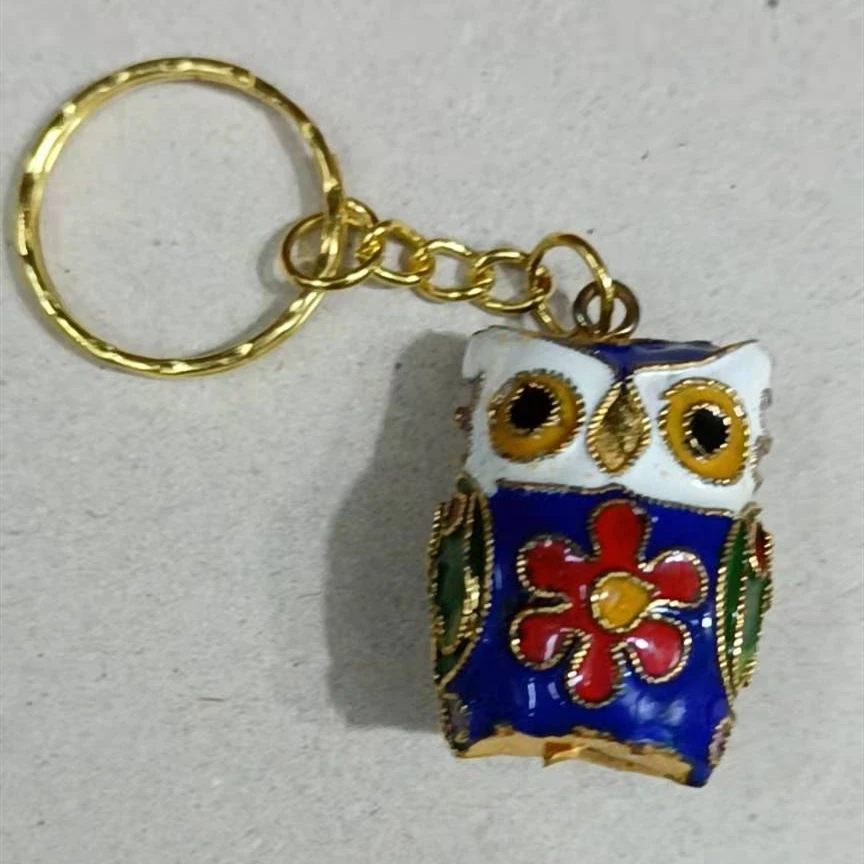 10pcs Handmade Cloisonne Enamel Filigree Colorful Owl Keychains Charms Keyrings Traditional Chinese Crafts Animal Key Holders