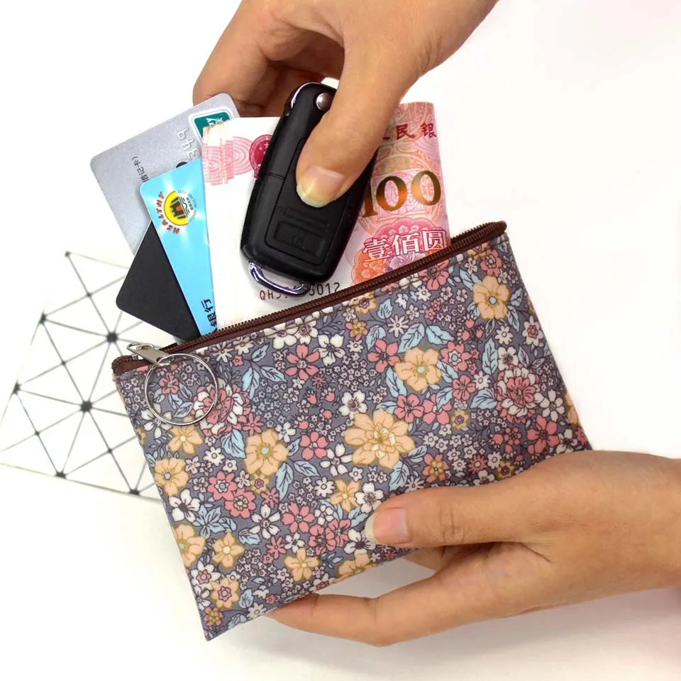 2019 casual vintage small floral coin purse waterproof cotton Fabric small square pouch card holder women mini wallets girl bags