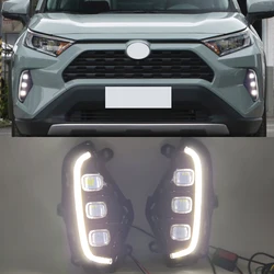 1Pair Car LED Daytime Running Light DRL For Toyota RAV4 2019 2020 2021 2022 Yellow Turn Signal Light Bumper Lamp Fog Lamp