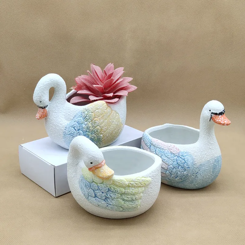 

Creative swan ceramic flowerpot cute animal mini garden bedroom desktop home potted balcony decoration bonsai wedding gift