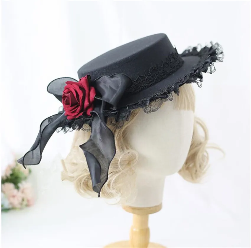 B1747: El Sombrero de Rosa de Encaje Retro para Mujer que Combina Elegancia y Estilo Gótico