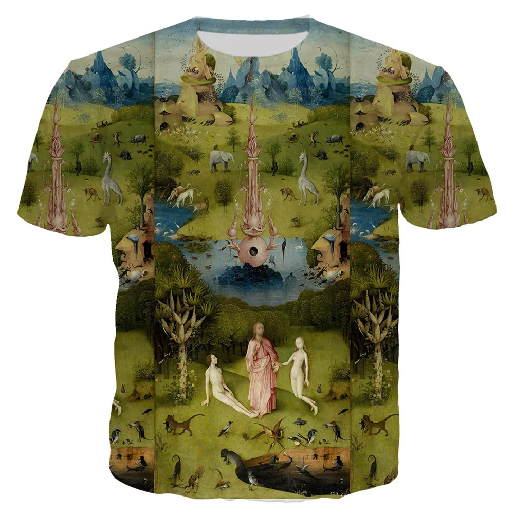 Men T-shirt The Garden of Earthly Delights 3D Printed Women Shirt Fashion Short Sleeve Pullover Couple Streetwear Tops