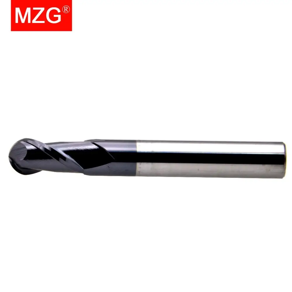 MZG 2 Flute HRC58 Ball Nose End Mill R0.5 6mm 8mm 10mm 12mm High Hardness Tungsten Carbide Cutter CNC Router Bit Milling Tool