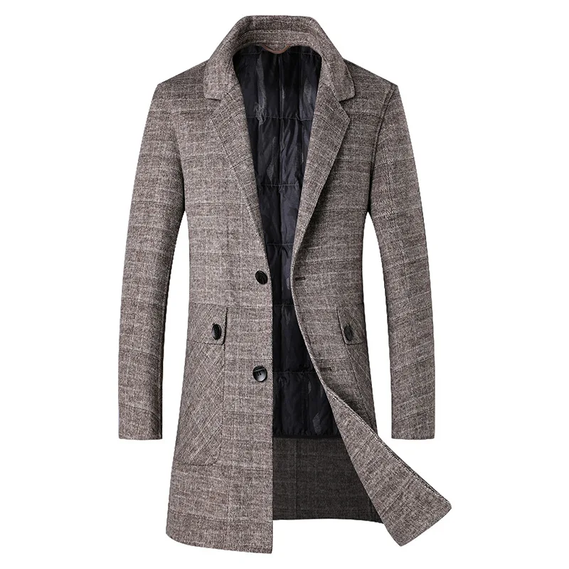 Khaki/Gray Double-sided Woolen Coat Mens Autumn and Winter Outfit Detachable Liner Cashmere Thick Coat