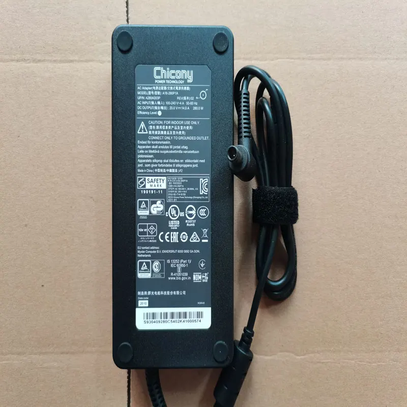 

NEW OEM Chicony 20V 14A 280W A18-280P1A 7.4mm Pin AC Adapter For MSI GE75 Raider 9SF-1096IT I7-9750H Gaming Laptop Original