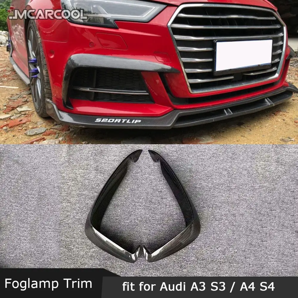 Carbon Fiber Car Front Foglamp Air Vent Fins Trim Strip For Audi S3 A3 Sline Sedan 2017-2019 Eyelids Canards Splitter Decoration