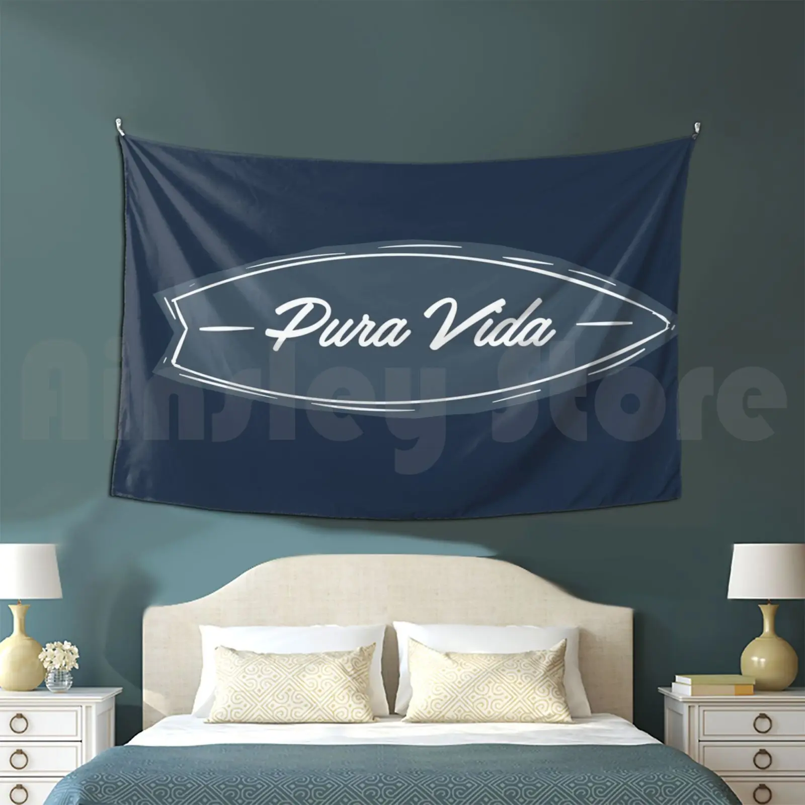 Pura Vida Surfboard Typography Customized Tapestry Place Name Surf Surfing Resort Beach Tourist Word