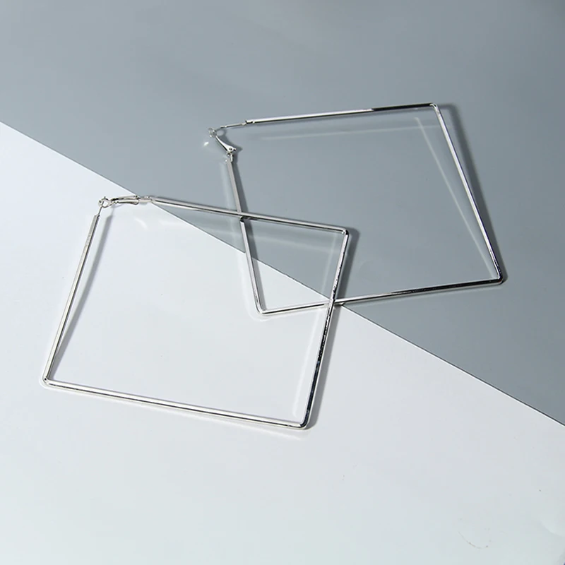 BLIJERY Trendy Oversize Geometrische Große Creolen Für Frauen Basketball Brincos Übertrieben Große Quadratische Ohrringe Punk Schmuck – Detail 12