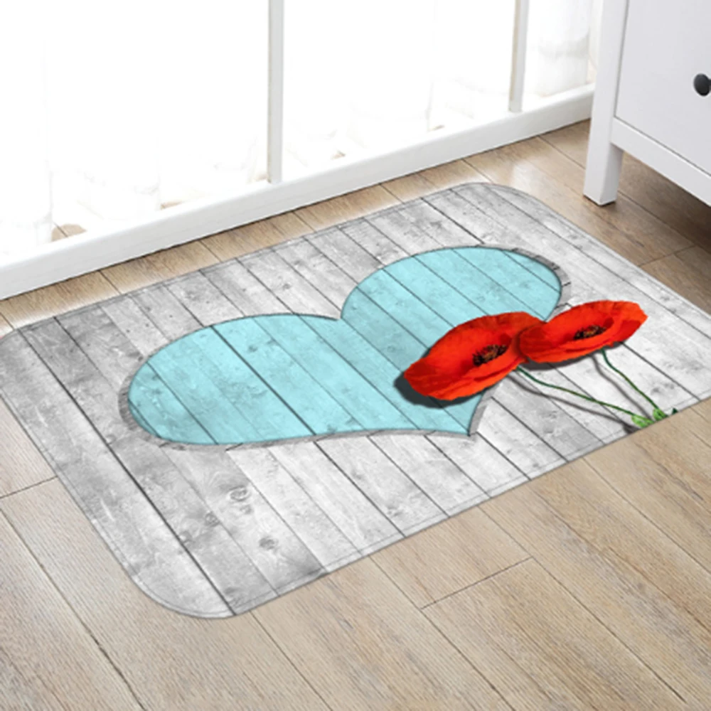 

Stitching Color Wood Grain Heart Plank Dining Room Hallway Mat Entrance Rug Bathroom Living Room Soft Carpet Home Decoration